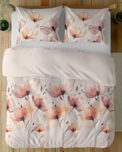 Komplet pościeli z satyny bawełnianej kremowej 220x200 w maki