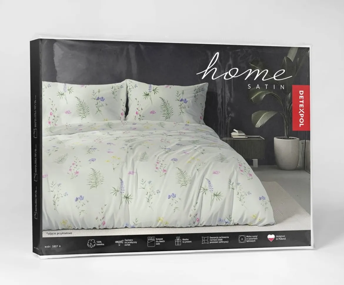 Komplet pościeli z satyny bawełnianej miętowej 220x200 w drobne kwiaty Home Satin