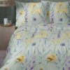 Komplet pościeli z satyny bawełnianej miętowej 220x200 w fioletowe kwiaty Home Satin