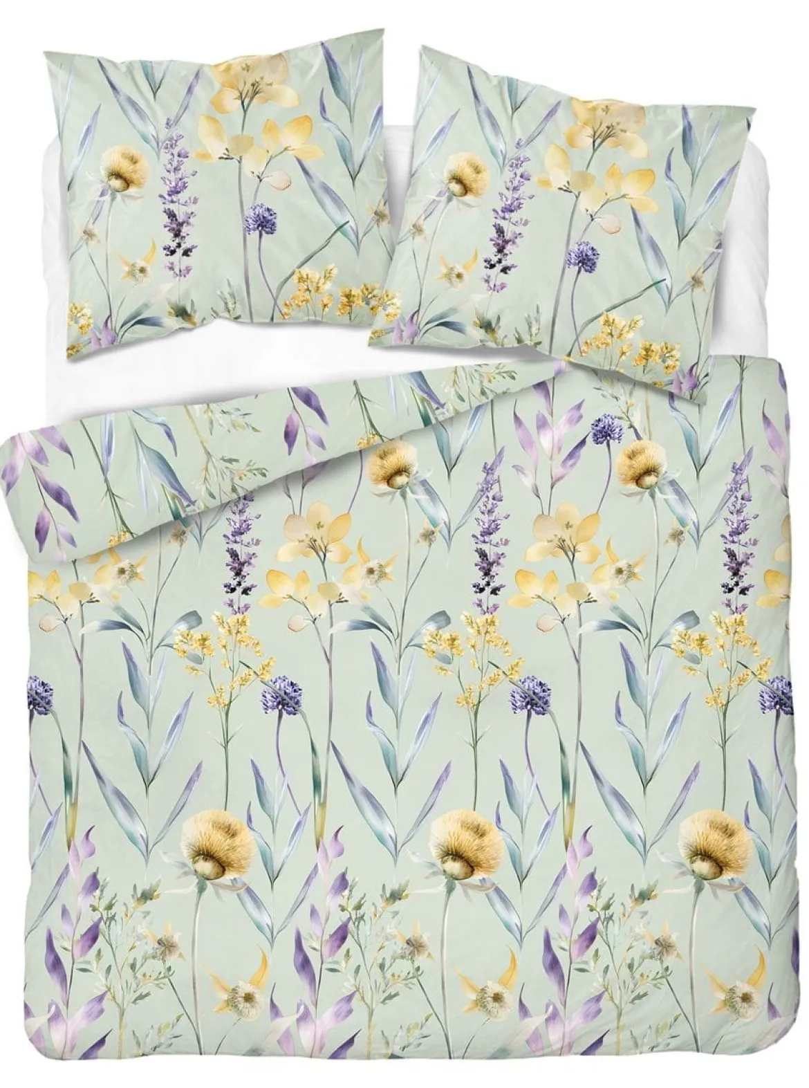 Komplet pościeli z satyny bawełnianej miętowej 220x200 w fioletowe kwiaty Home Satin