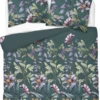 Komplet pościeli z satyny bawełnianej petrol 220x200 w botaniczne kwiaty Home Satin