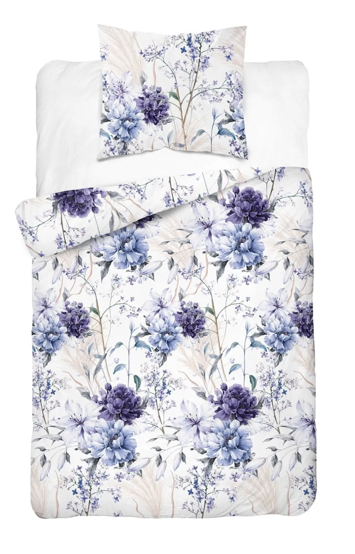 Komplet pościeli z satyny bawełnianej 140x200 w granatowe peonie i hortensje Home Satin