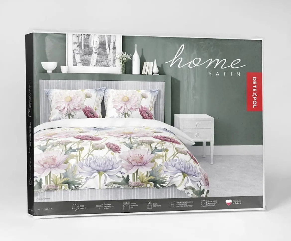 Komplet pościeli z satyny bawełnianej 140x200 w wielobarwne kwiaty Home Satin