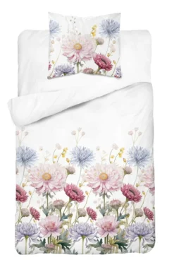 Komplet pościeli z satyny bawełnianej 140x200 w wielobarwne kwiaty Home Satin