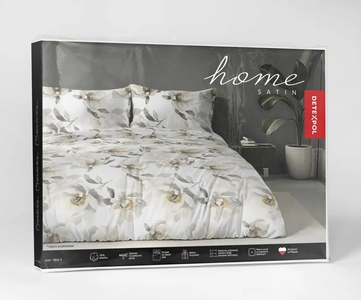 Komplet pościeli z satyny bawełnianej 160x200 w duże pełne kwiaty Home Satin