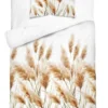 Komplet pościeli z satyny bawełnianej białej 140x200 w kłosy traw popasowych Home Satin