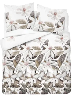 Komplet pościeli z satyny bawełnianej 160x200 w duże kremowe kwiaty Home Satin