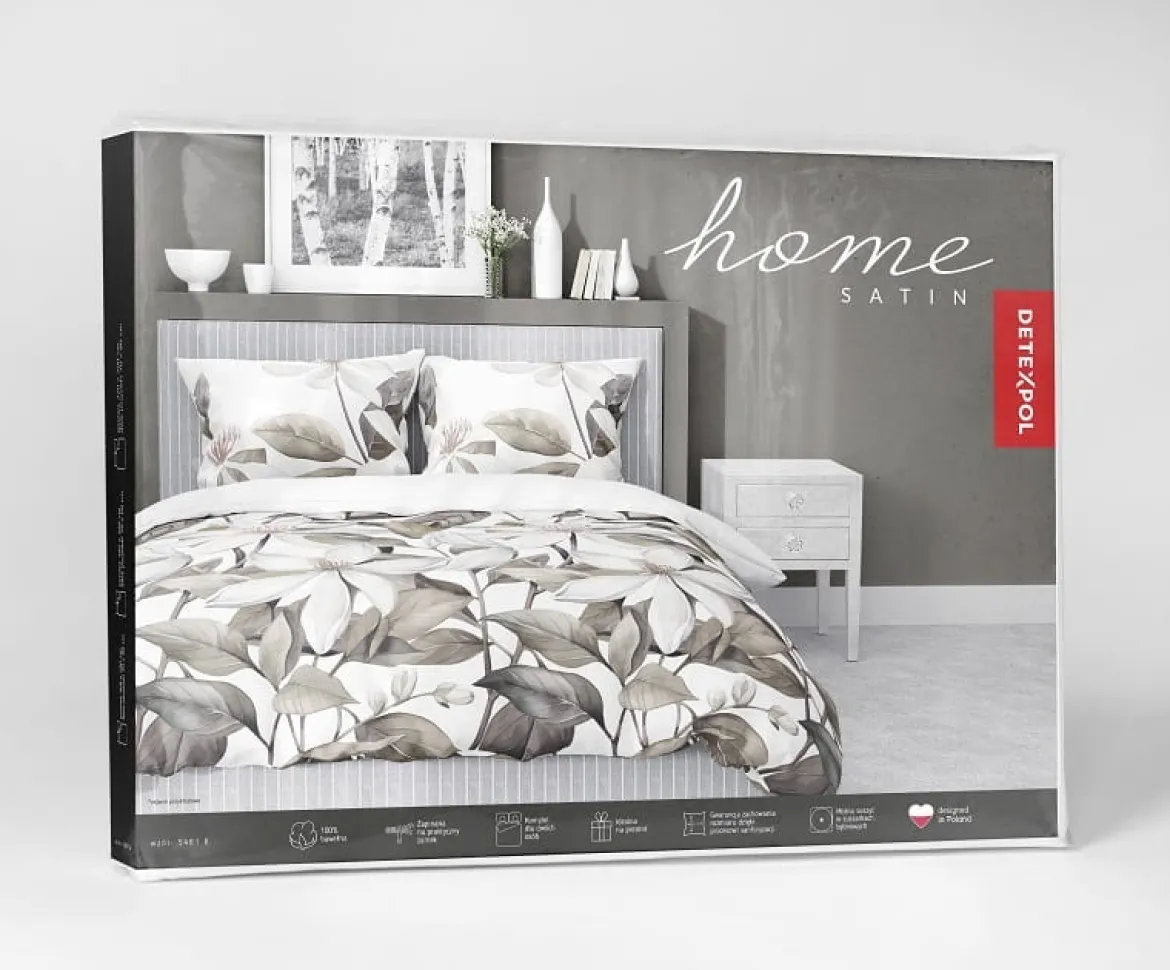 Komplet pościeli z satyny bawełnianej 160x200 w duże kremowe kwiaty Home Satin