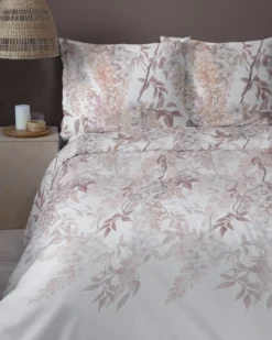 Komplet pościeli z satyny bawełnianej 160x200 w kwiaty glicynii Home Satin
