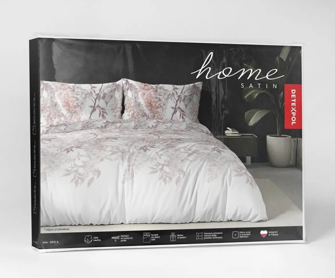 Komplet pościeli z satyny bawełnianej 160x200 w kwiaty glicynii Home Satin