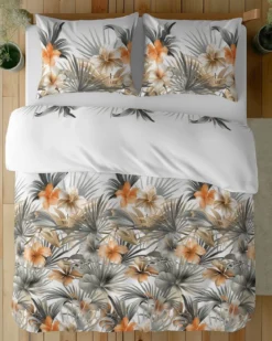 Komplet pościeli z satyny bawełnianej 160x200 w pomarańczowe hibiskusy Home Satin