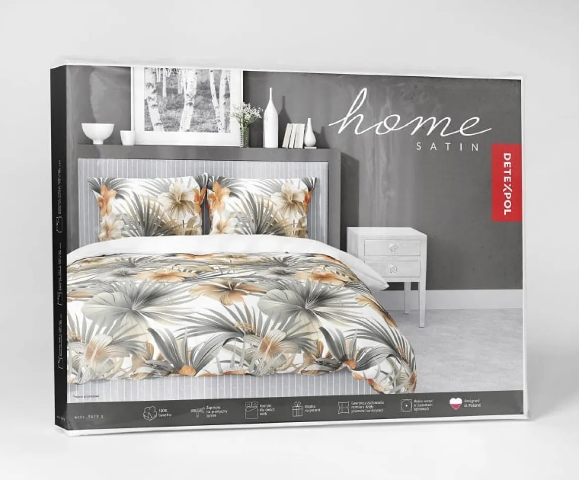 Komplet pościeli z satyny bawełnianej 160x200 w pomarańczowe hibiskusy Home Satin