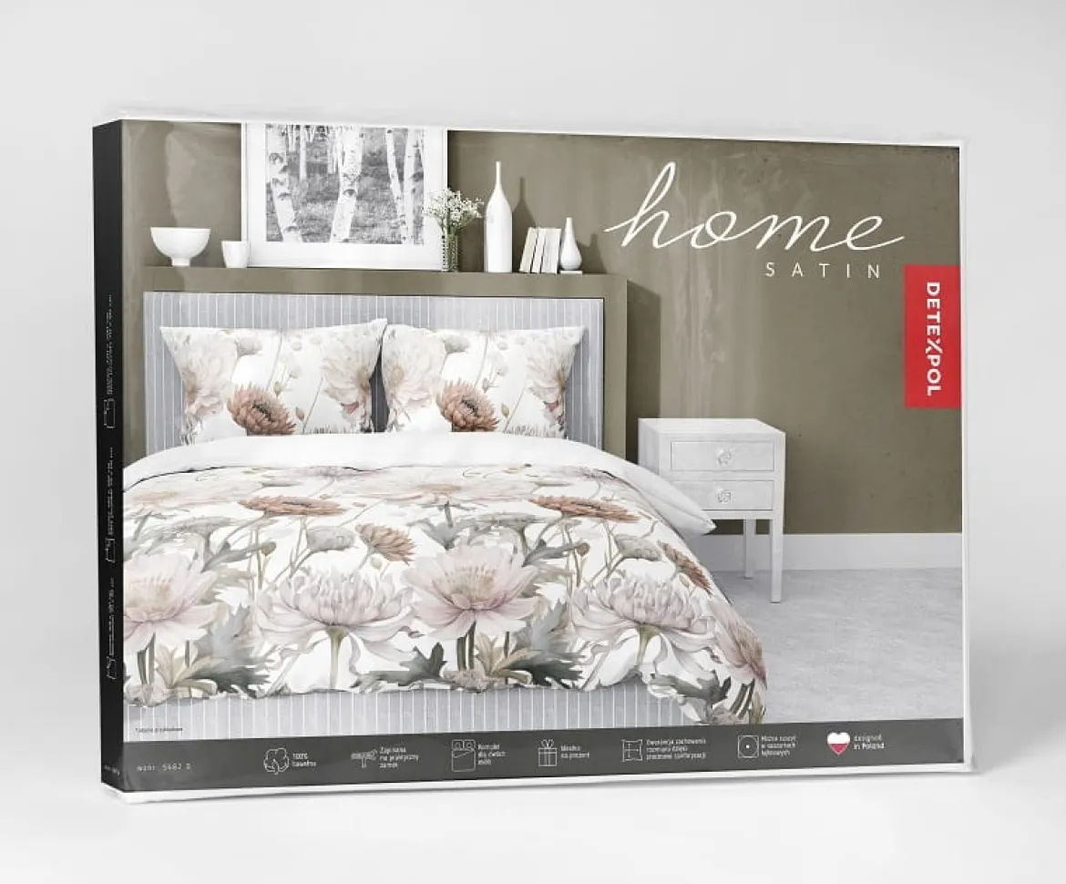Komplet pościeli z satyny bawełnianej 160x200 w pudrowe, beżowe i kremowe kwiaty Home Satin