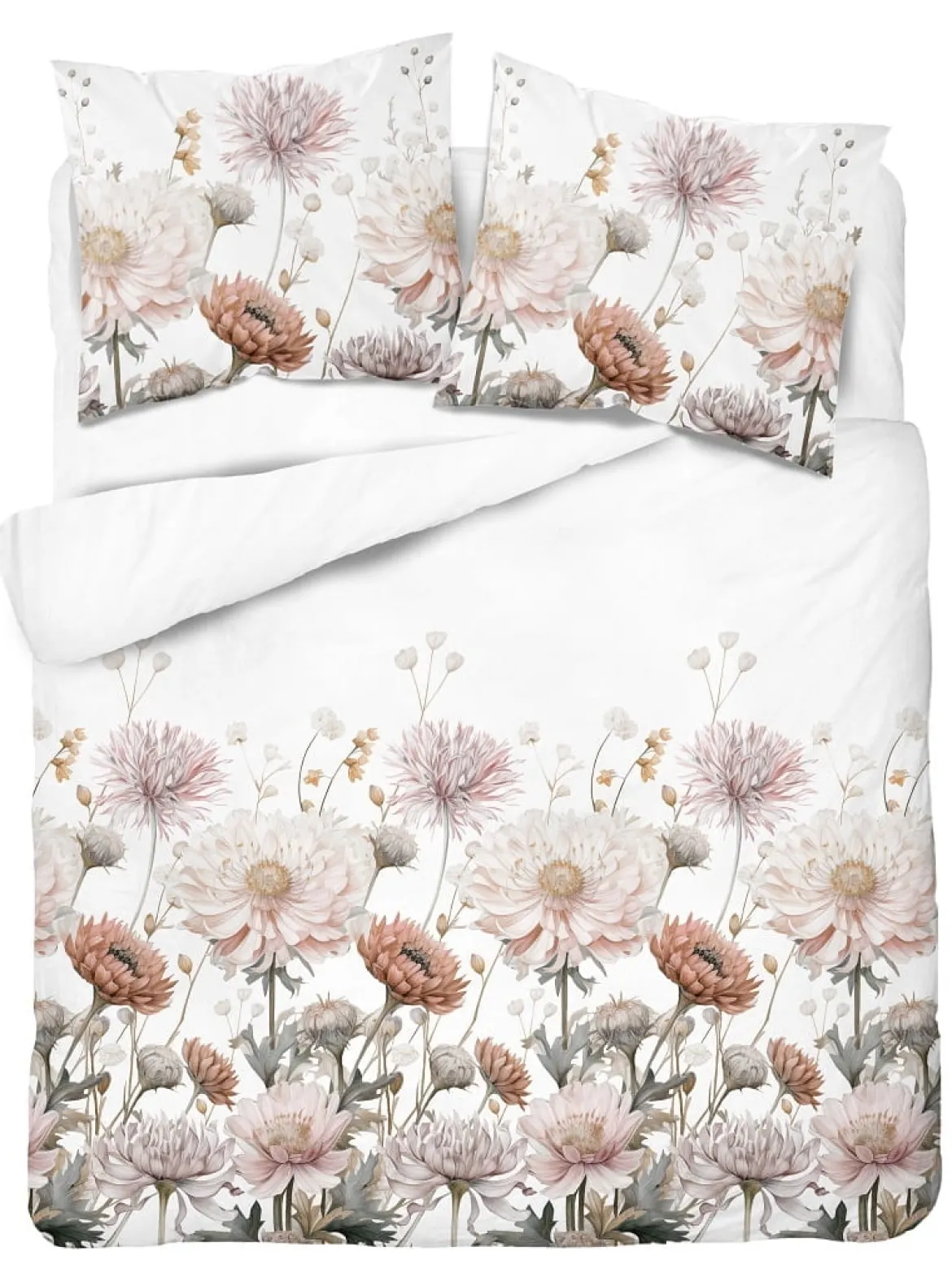 Komplet pościeli z satyny bawełnianej 160x200 w pudrowe, beżowe i kremowe kwiaty Home Satin