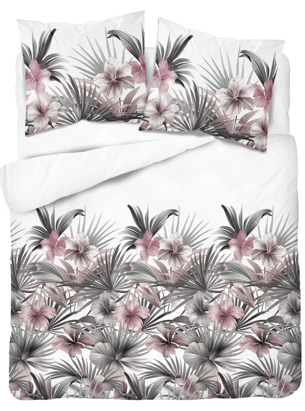 Komplet pościeli z satyny bawełnianej 160x200 w różowe hibiskusy Home Satin