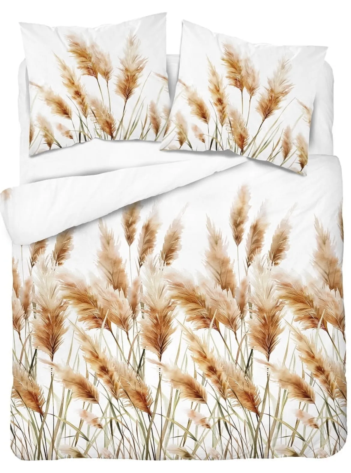 Komplet pościeli z satyny bawełnianej białej 160x200 w kłosy traw pampasowych Home Satin