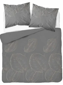 Komplet pościeli z satyny bawełnianej ciemnoszarej 160x200 w liście Home Satin