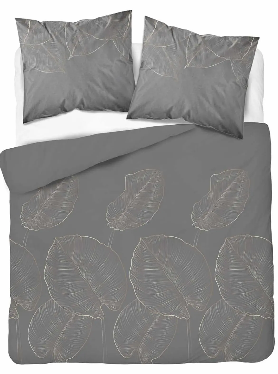 Komplet pościeli z satyny bawełnianej ciemnoszarej 160x200 w liście Home Satin