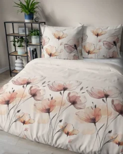 Komplet pościeli z satyny bawełnianej kremowej 160x200 w maki