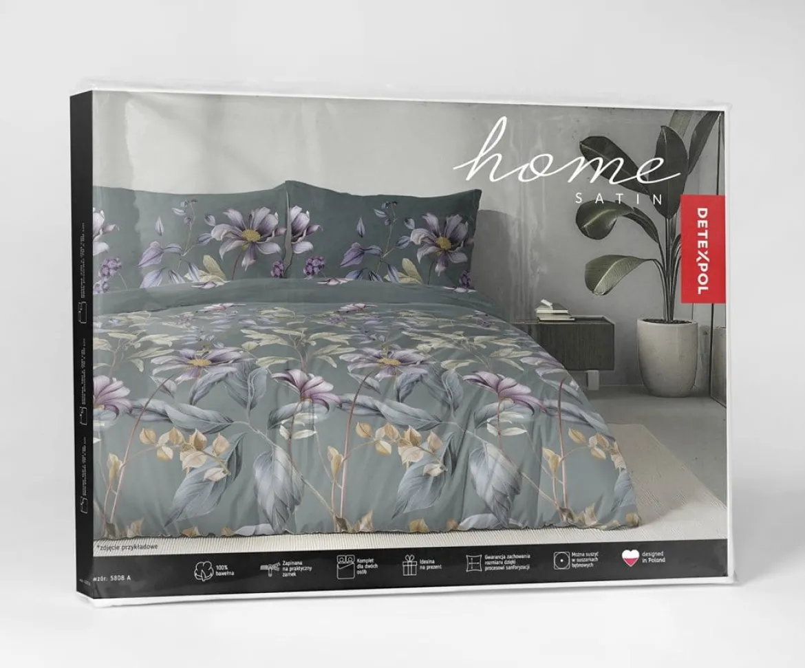 Komplet pościeli z satyny bawełnianej petrol 160x200 w botaniczne kwiaty Home Satin