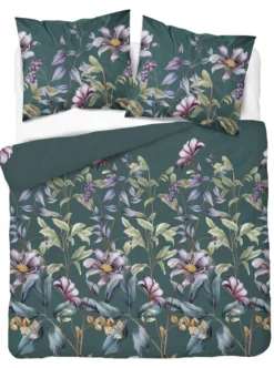 Komplet pościeli z satyny bawełnianej petrol 160x200 w botaniczne kwiaty Home Satin