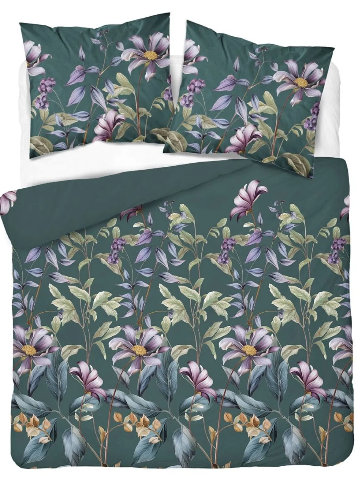Komplet pościeli z satyny bawełnianej petrol 160x200 w botaniczne kwiaty Home Satin