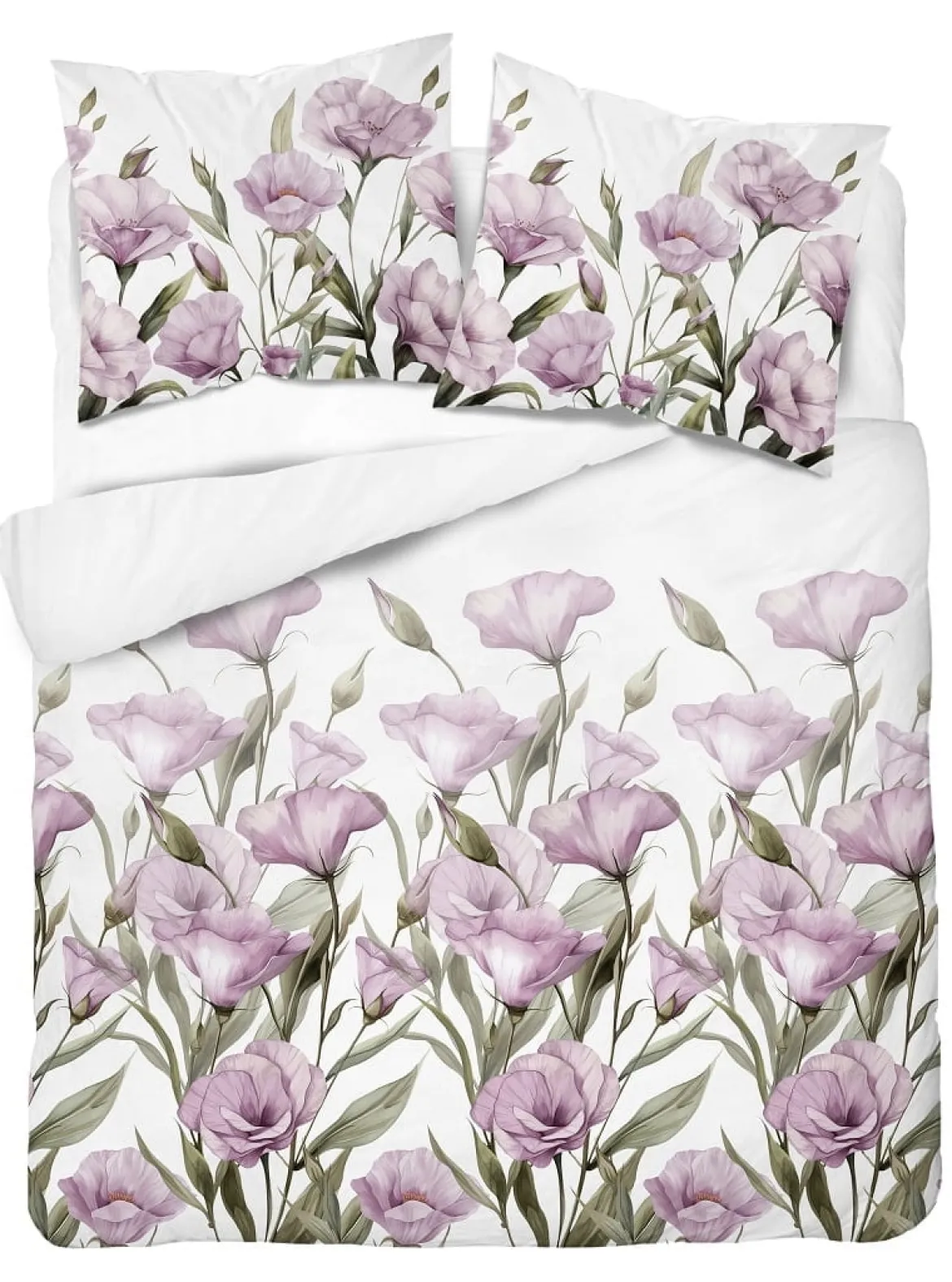 Komplet pościeli z satyny bawełnianej 220x200 w fioletowe kwiaty eustomy Home Satin
