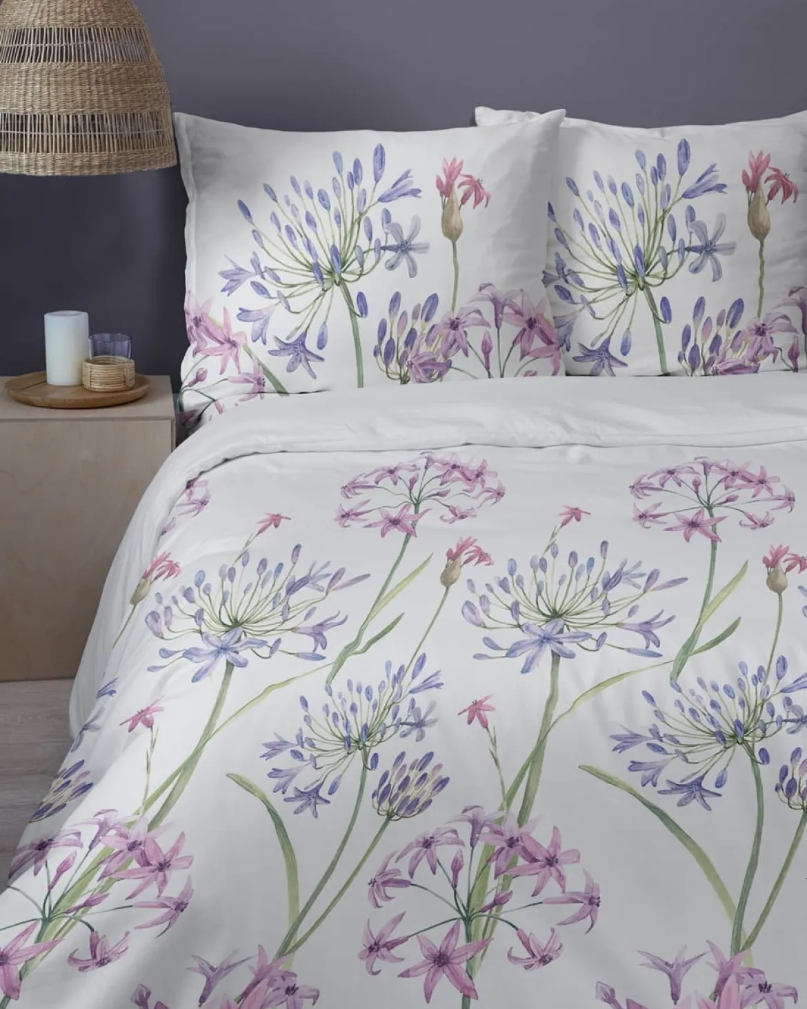 Komplet pościeli z satyny bawełnianej 220x200 w kwiaty czosnku ozdobnego Home Satin