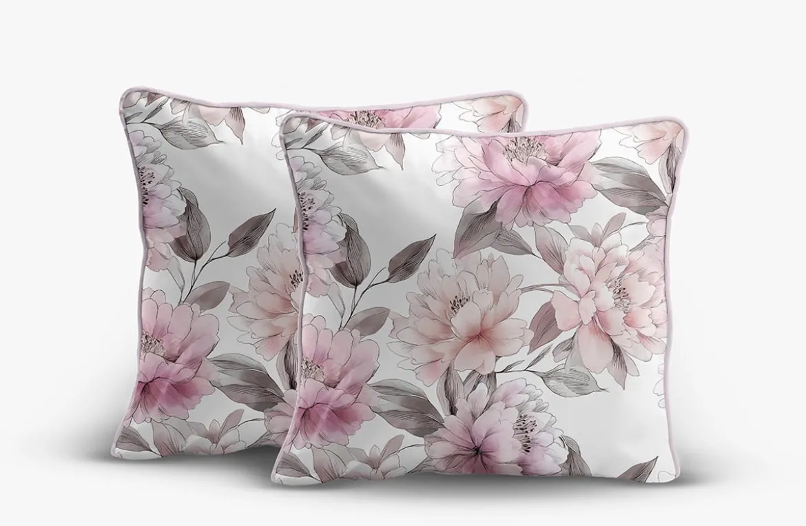 Komplet poszewek z perkalu 40x40 Różowe Kwiaty Piwonii Lame Percale