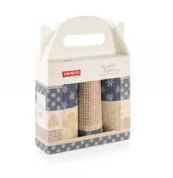 Komplet świątecznych ściereczek kuchennych granatowo beżowych 50x70 Ciastek