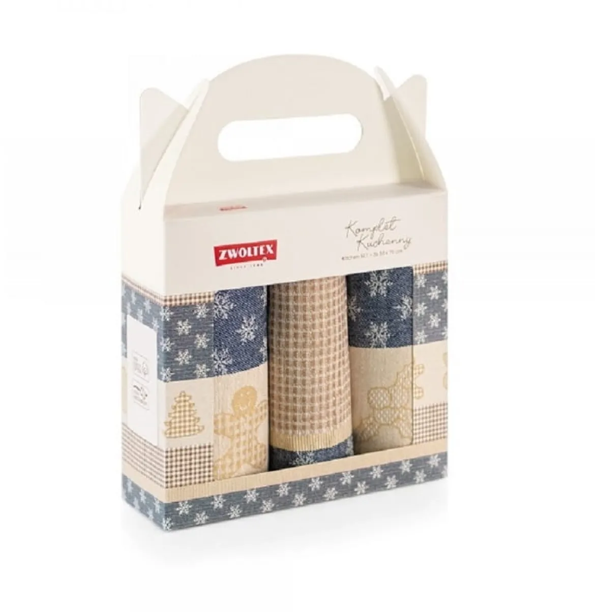 Komplet świątecznych ściereczek kuchennych granatowo beżowych 50x70 Ciastek