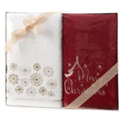 Komplet świątecznych ręczników biało czerwonych 50x90 Merry Christmas