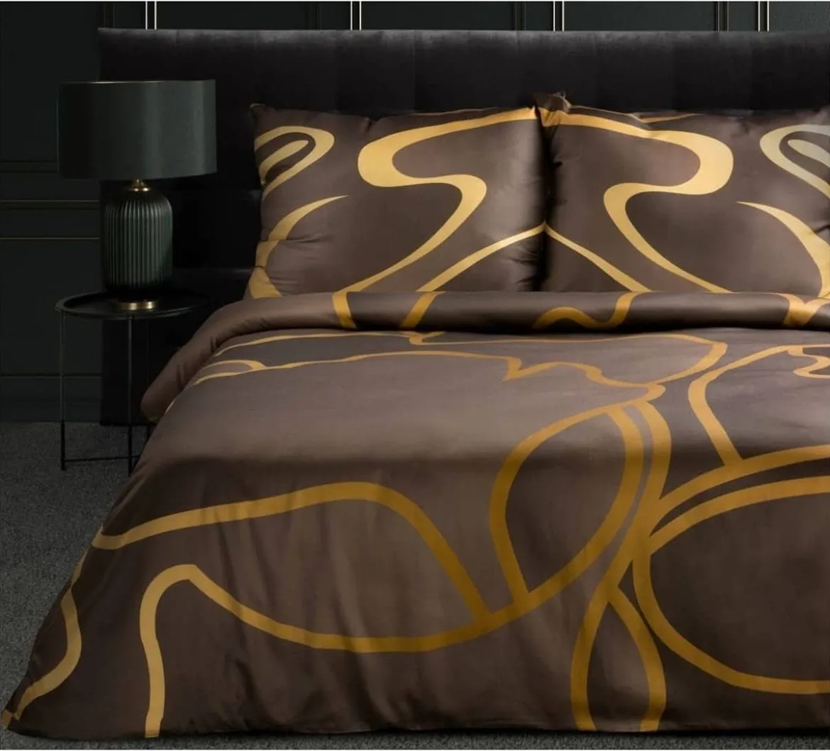 Pościel Alisma Tencel brązowo złota 160x200 Premium Eurofirany