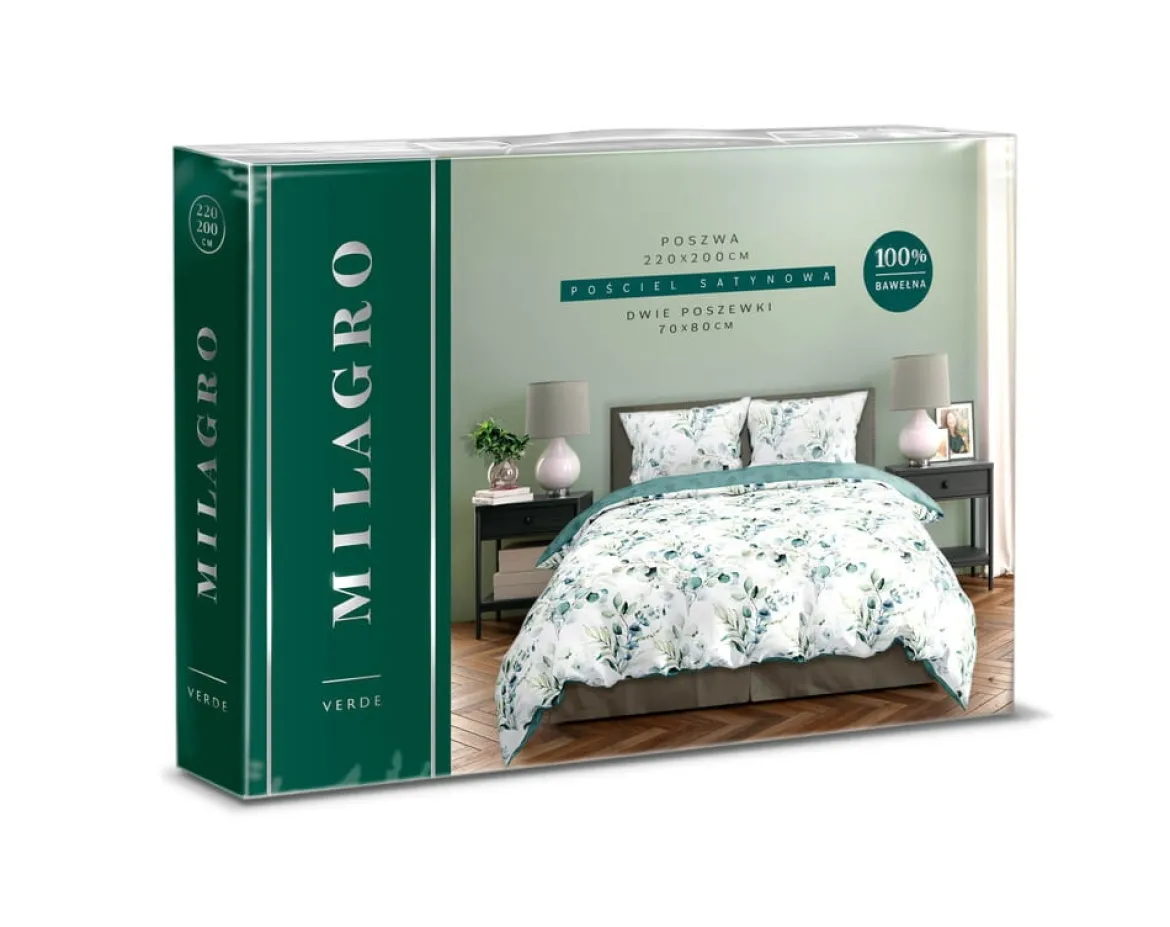 Pościel bawełna satynowa Milagro 220x200 w liście eukaliptusa