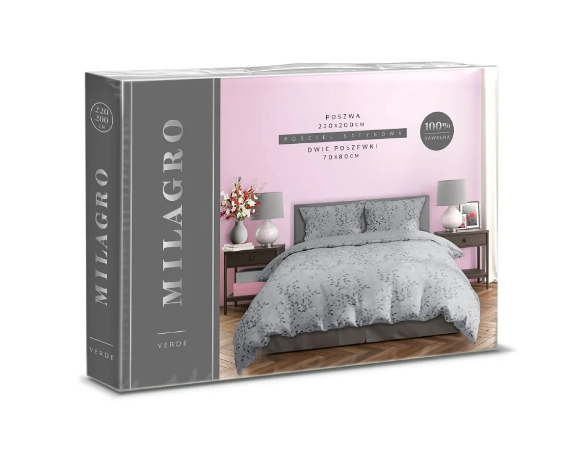 Pościel bawełna satynowa Milagro 220x200 Grey Botanica