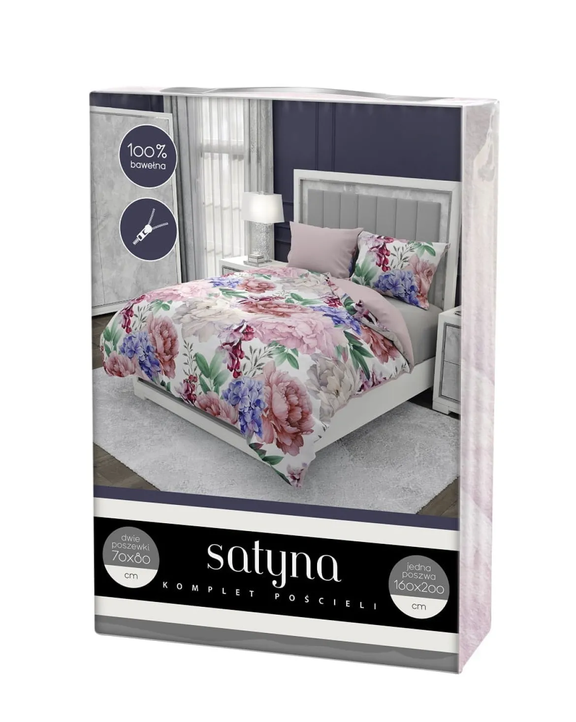 Pościel bawełna satynowa 160x200 w romantyczne piwonie