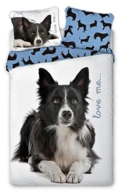 Pościel bawełniana biała 160x200 Border Collie