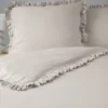 Pościel bawełniana Boho 160x200 Beżowa z falbaną