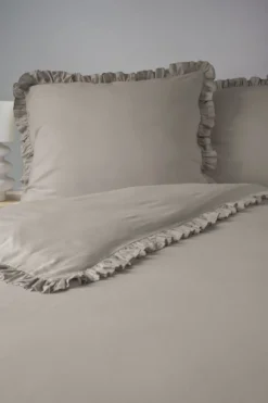 Pościel bawełniana Boho 220x200 Taupe z falbaną