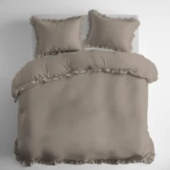 Pościel bawełniana Boho 220x200 Taupe z falbaną