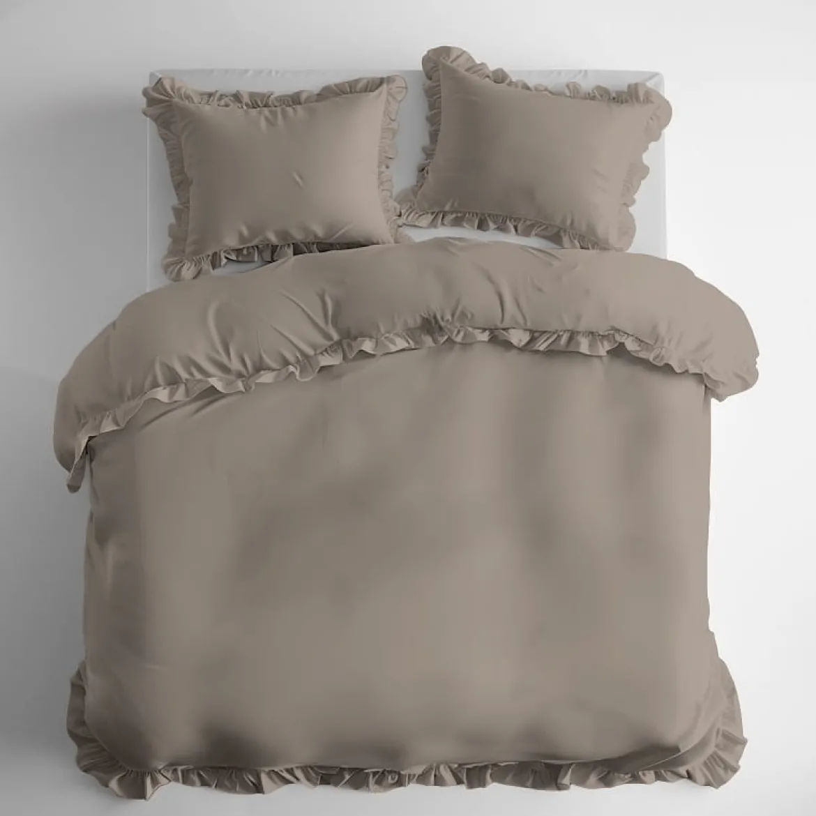 Pościel bawełniana Boho 160x200 Taupe z falbaną