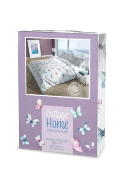 Pościel bawełniana Cottage biała 220x200 w kolorowe motyle