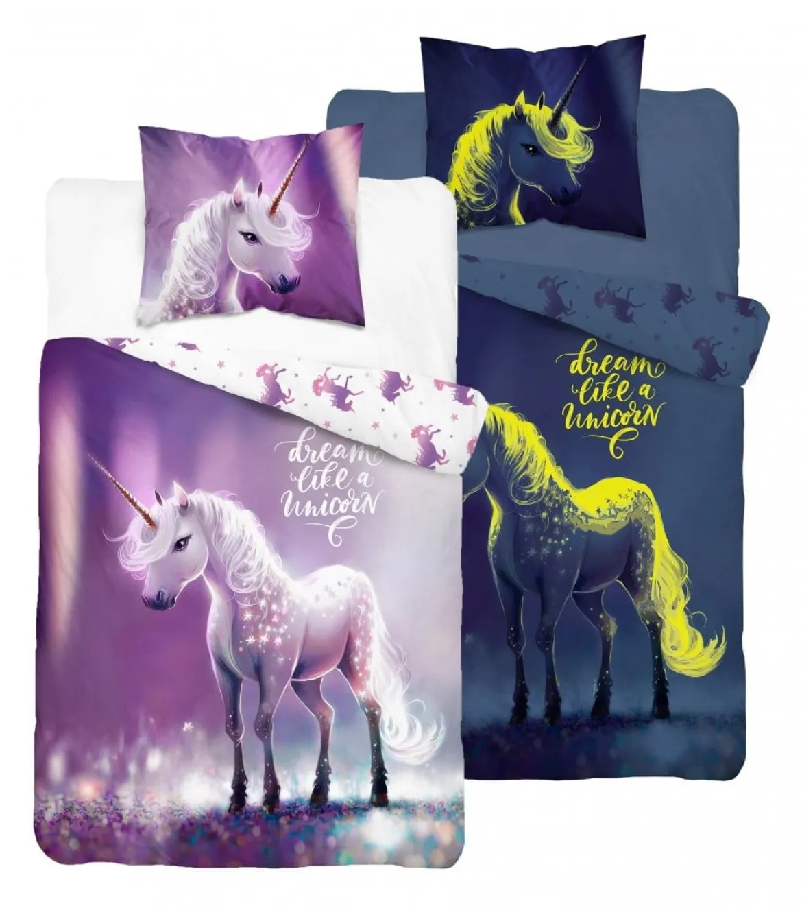 Pościel bawełniana dziecięca świecąca 140x200 Jednorożec
