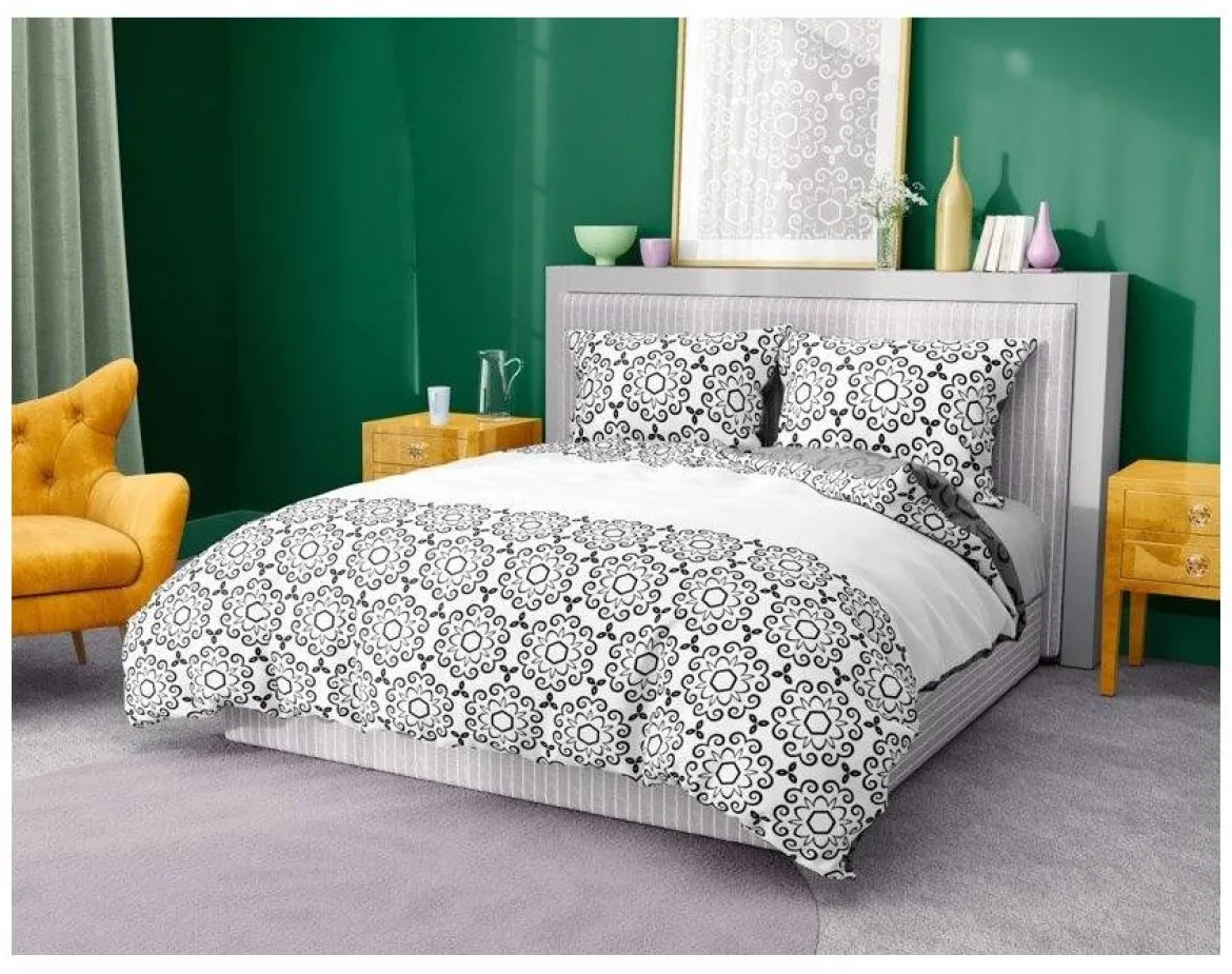 Pościel bawełniana popielato czarno biała 220x200 Glamour