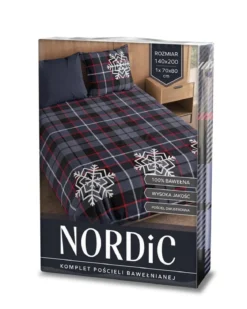 Pościel bawełniana świąteczna granatowo czerwona 140x200 Nordic