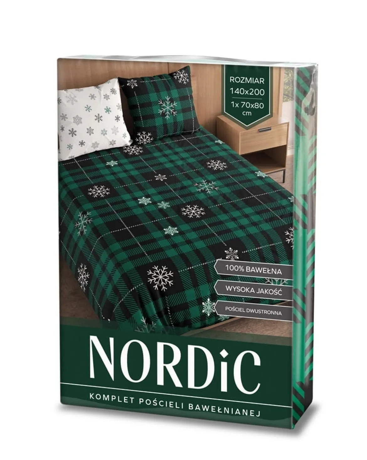 Pościel bawełniana świąteczna zielono biała 220x200 Nordic