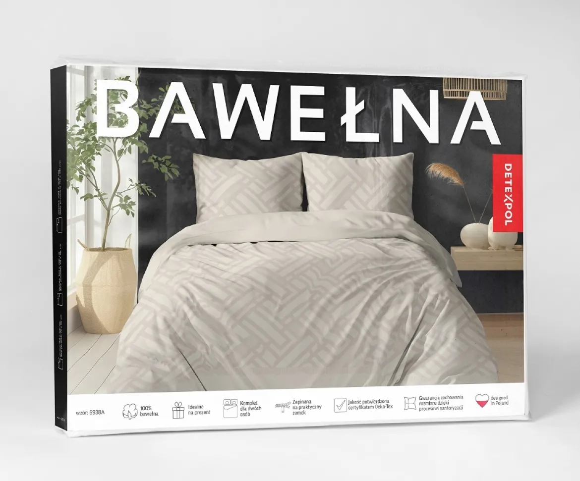 Pościel bawełniana 100% 180x200 beżowa geometryczna