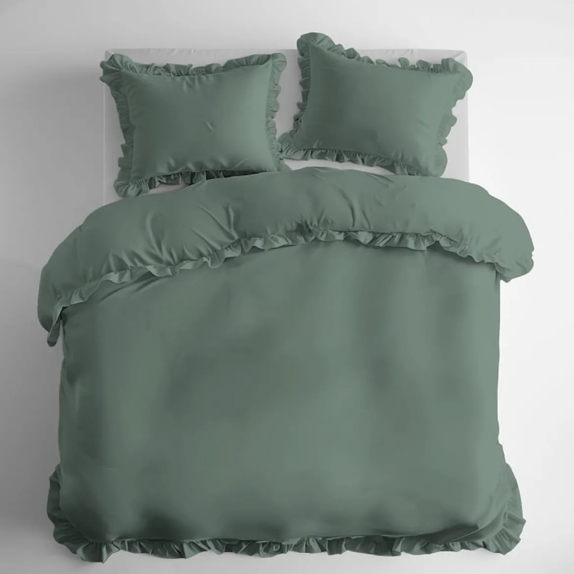 Pościel bawełniana 160x200 Miętowa z falbaną