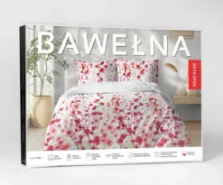 Pościel bawełniana 100% 180x200 w czerwone i różowe kwiaty
