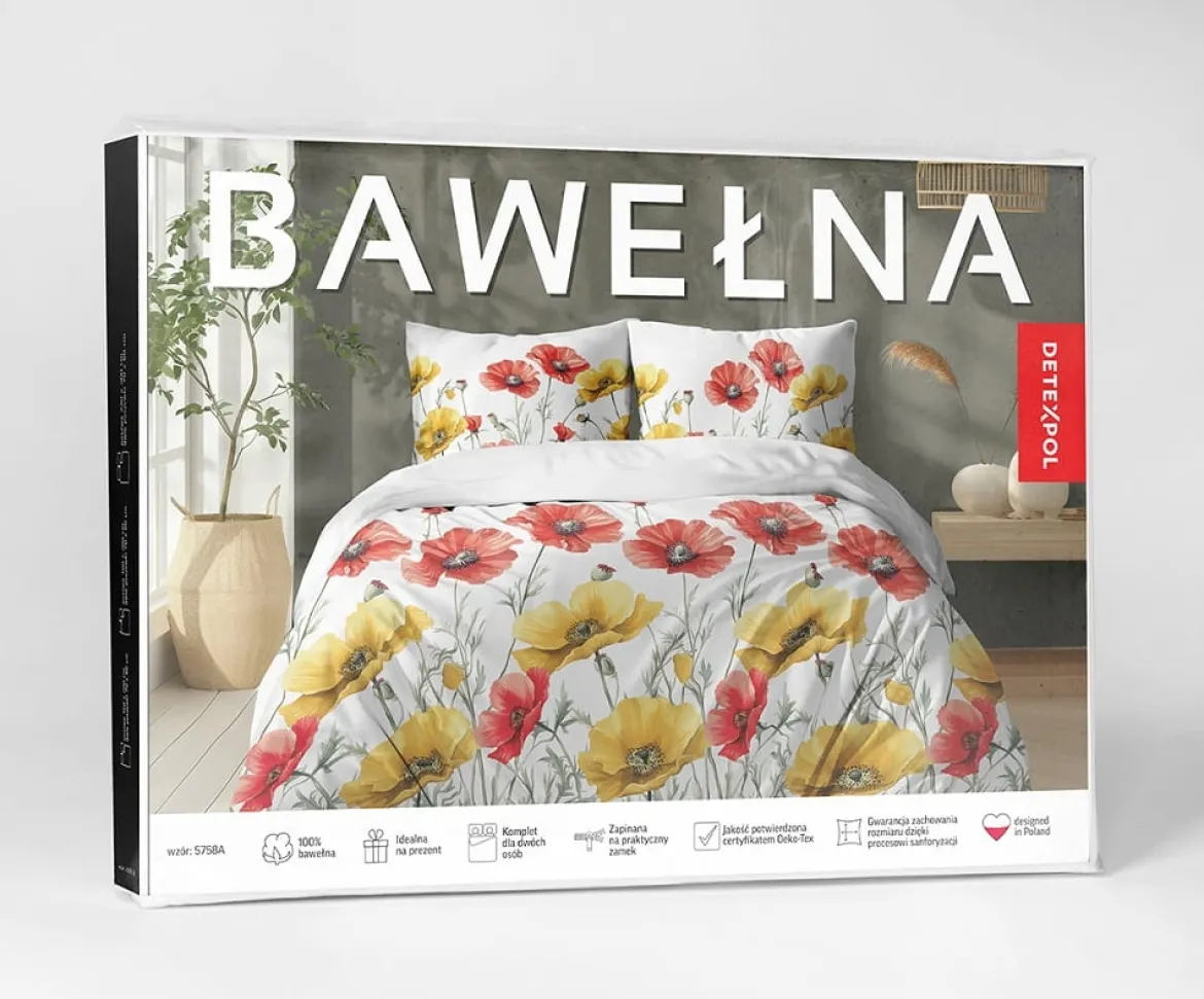 Pościel bawełniana 100% 180x200 z motywem maków